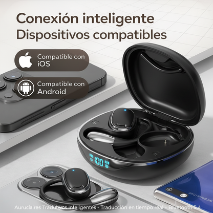 Auriculares traductores inteligentes negros con estuche negro